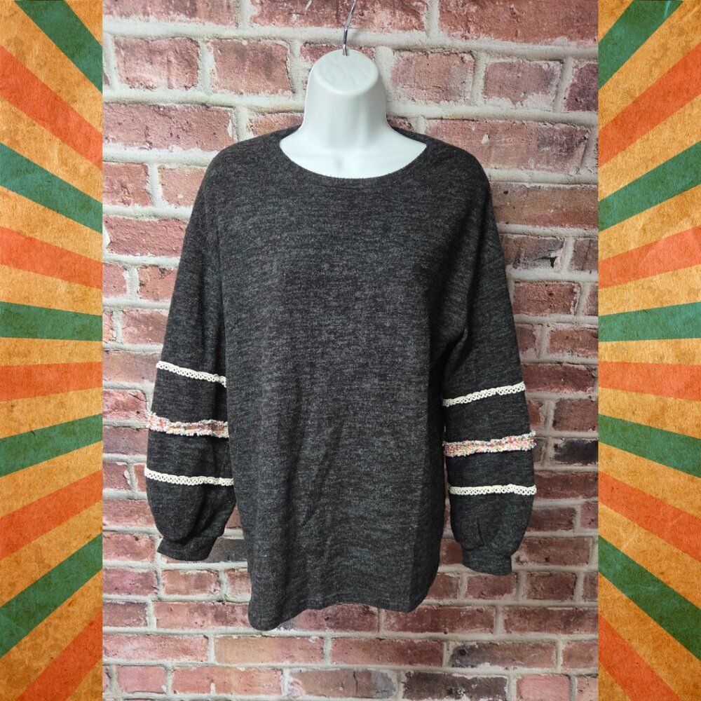Women's JADE by JANE Ribbon Accent Sleeves Soft Knit‎ Sweater Small